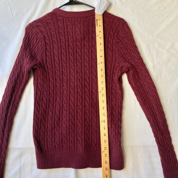 Abercrombie Fitch Burgundy Red Cotton Cardigan Sweater Womens Size M Cable Knit - Picture 15 of 16